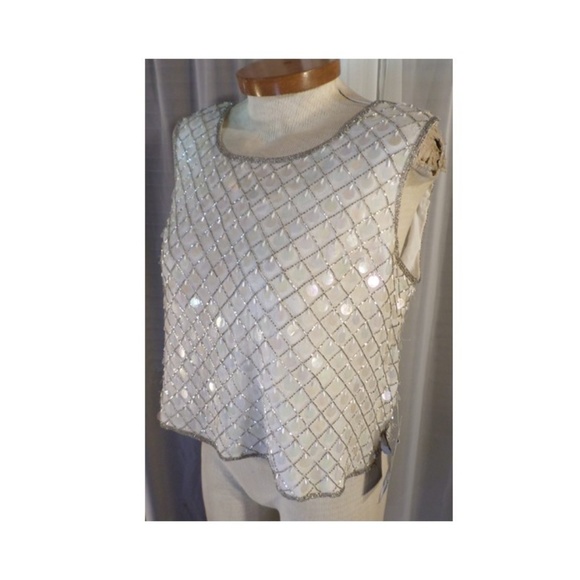 NWT Stenay XL Silk White Bead Sequin Top Sleeveles - Picture 2 of 8